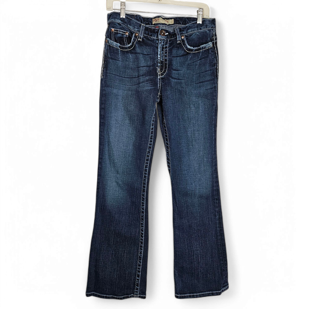 BKE Denim Womens Drew Buckle Bootcut Stretch Distressed Western Jeans Size 28